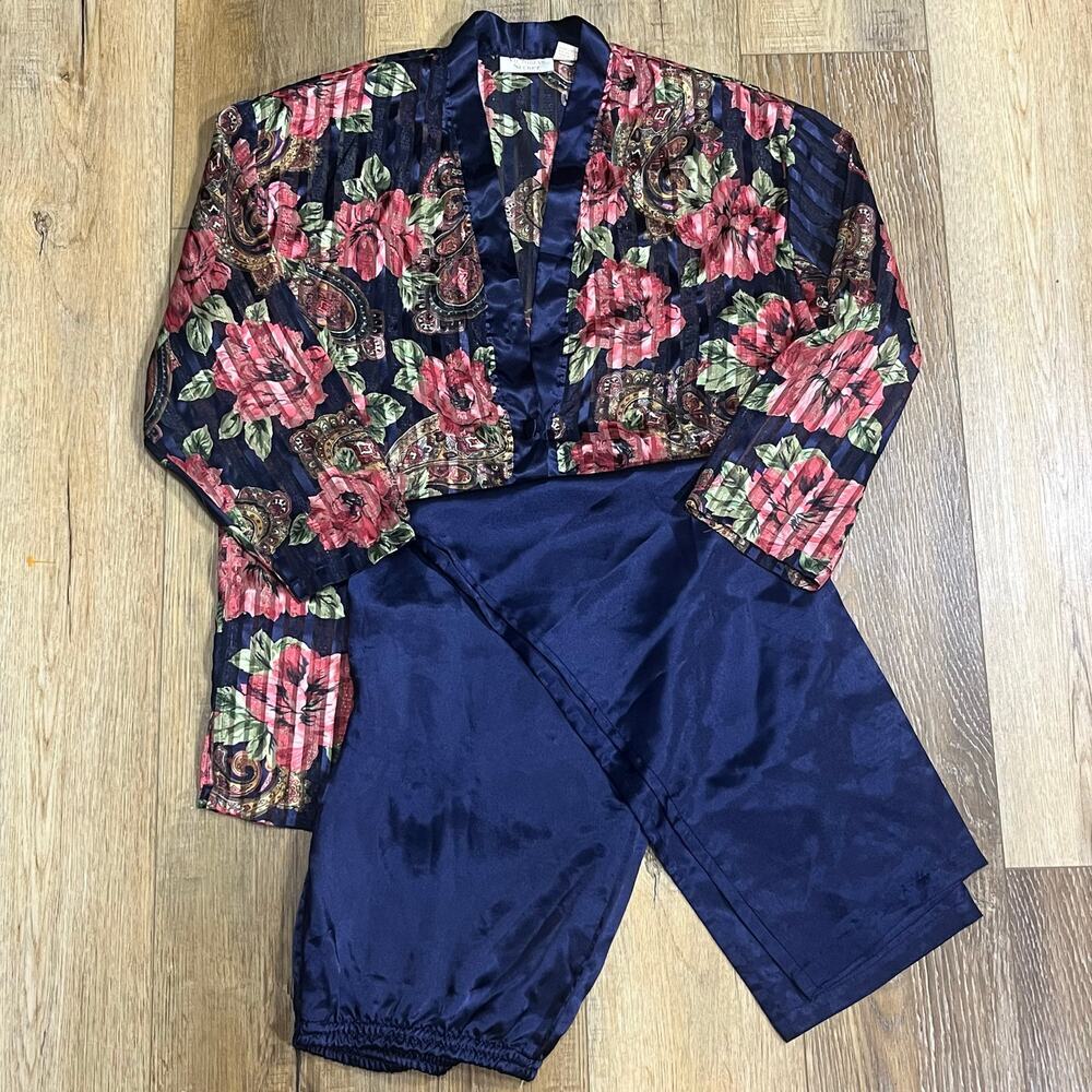 Victorias Secret VTG Gold Label 2 Pc Floral Satin Pajama Set Womens S 90s Lounge - Picture 1 of 10